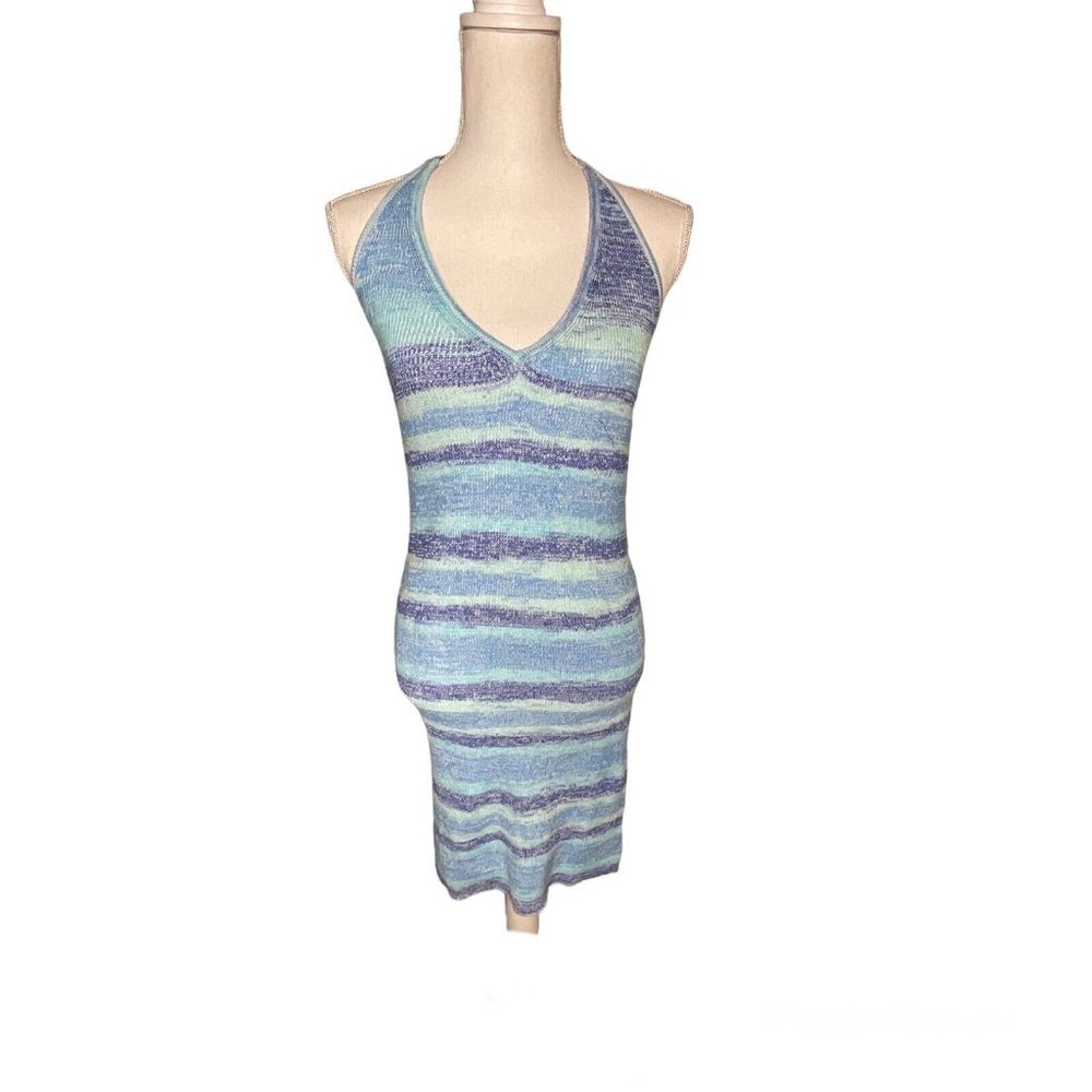 Wild Fable Women's Sleeveless Halter Striped Sweater Dress Large Blue St…